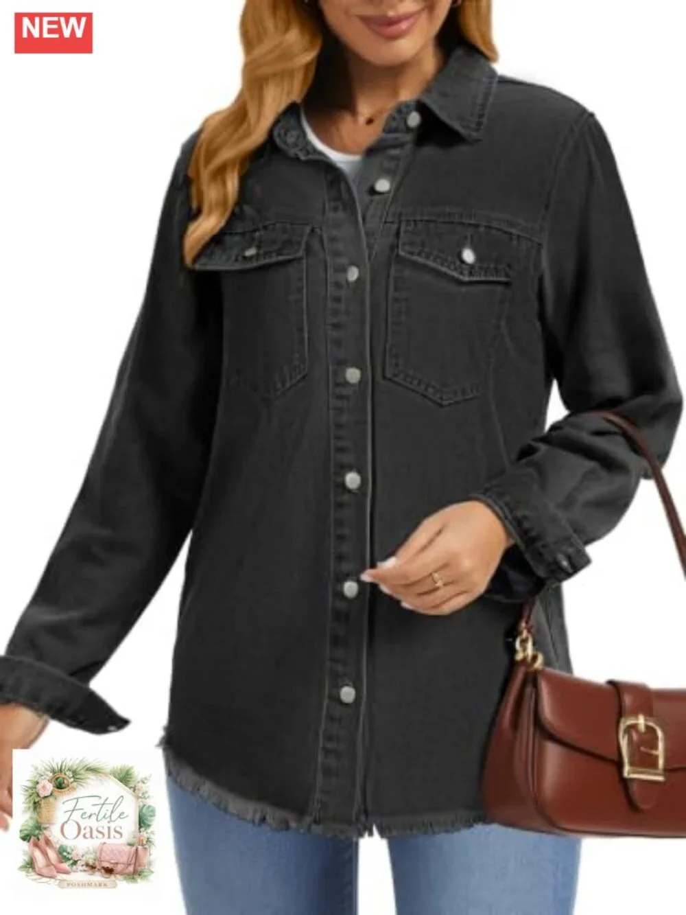 Oversized Denim Jacket Women Casual Button Down Distressed Shacket